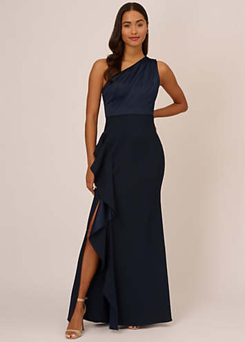 Adrianna Papell One Shoulder Satin Crepe Gown Kaleidoscope