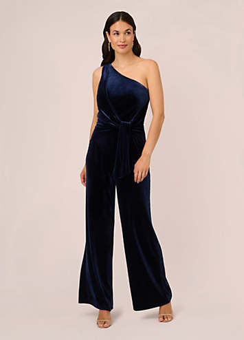 Adrianna Papell One Shoulder Velvet Jumpsuit Kaleidoscope