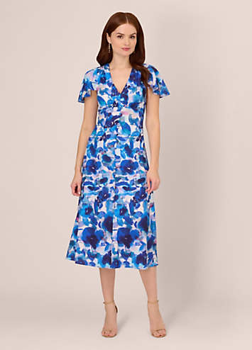 Adrianna Papell Printed Chiffon Midi Dress Kaleidoscope