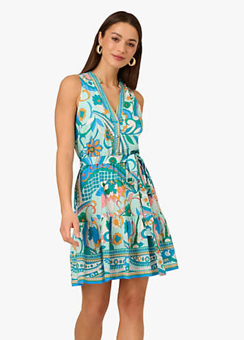 Halter Midi Mesh Formal A-Line Dress by Adrianna Papell AP1E212382