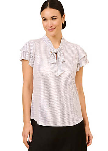 Adrianna Papell Tie Neck Flutter Sleeve Top Kaleidoscope