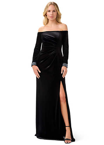 Adrianna Papell Velvet Off the Shoulder Gown Kaleidoscope