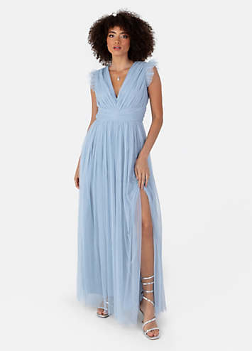 Anaya With Love Recycled Navy Foil Chiffon Ruffled Maxi Dress main image 0