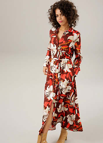 Aniston Floral Print Long Sleeve Maxi Dress with Detachable Tie Belt ...