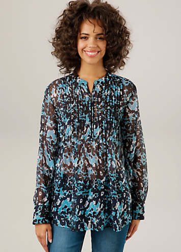 Aniston Print Half Zip Long Sleeve Blouse | Kaleidoscope