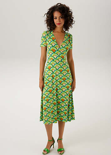 Aniston Retro Print Wrap Midi Dress | Kaleidoscope