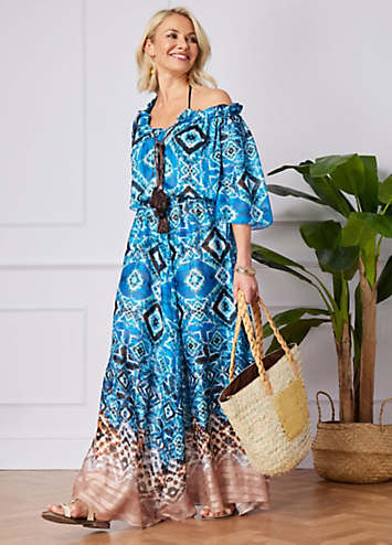 Bardot Aztec Glam Beach Maxi Dress by Kaleidoscope | Kaleidoscope