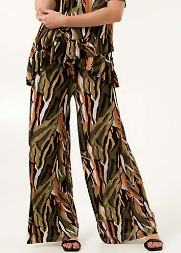 Blue Vanilla Plisse Tropical Print Wide Leg Trousers | Kaleidoscope