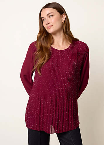 Blue Vanilla Rhinestone Pleated Chiffon Top | Kaleidoscope