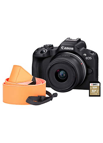 Canon EOS R50 Camera Kit inc RF-S 18-45mm Lens, 128GB SD Card & Neck ...