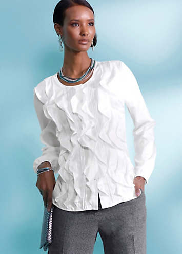 Ruffle front blouse long sales sleeve