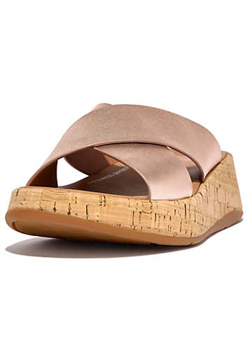 FitFlop F-Mode Metallic Leather/Cork Flatform Cross Slides | Kaleidoscope