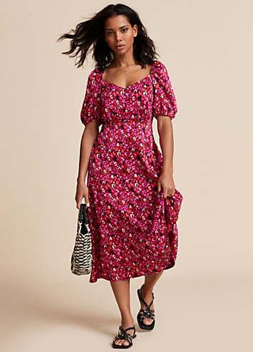 Freemans Pink Print Midi Tea Dress | Kaleidoscope