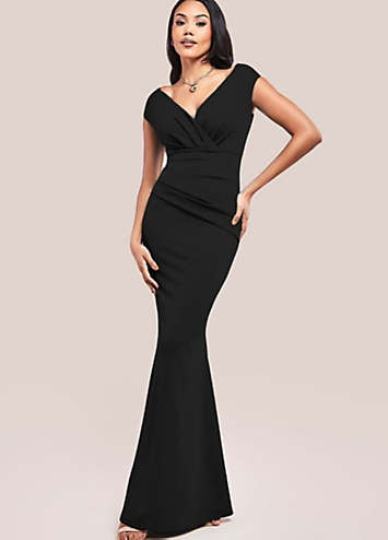 Goddiva Bardot Pleated Maxi Dress | Kaleidoscope