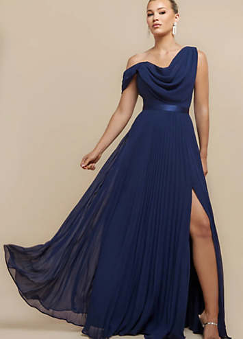 one shoulder evening maxi dress - navy by goddiva reviews Cowl Neck One Shoulder A Line Chiffon Maxi Dress - Navy Blue