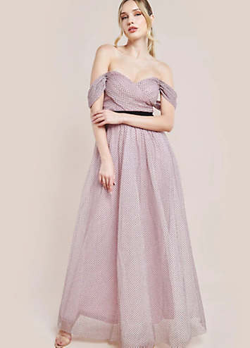 Goddiva Sleeveless Pleated Dobby Mesh Corsage Maxi Dress - Black