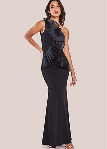 Goddiva One Shoulder Pleated Fan Maxi Dress | Kaleidoscope