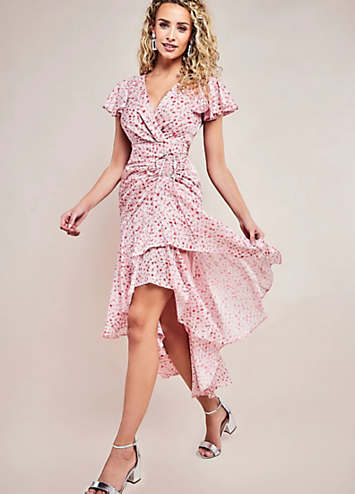 Goddiva Cap Sleeve Skater High Low Midi Dress - Red