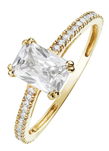 Gorgeous Gold 9ct Yellow Gold Emerald Cut Cubic Zirconia Solitaire Ring ...
