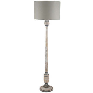 Grey White Wash Mango Wood Floor Lamp, Washed Wood Floor Lamp