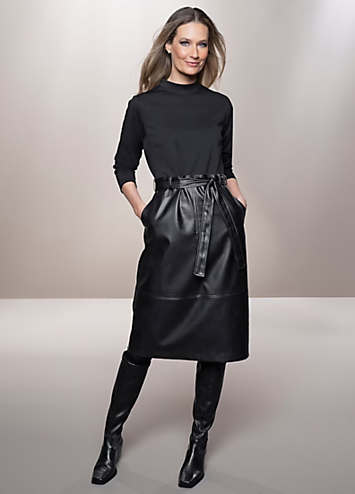 Black leather belted dress hotsell