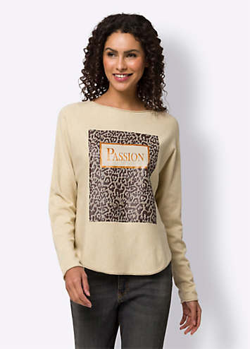 Heine Leopard Print Boat Neck Long Sleeve Jumper Kaleidoscope