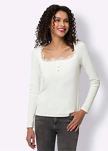 Heine Square Neck Lace Trim Long Sleeve Top | Kaleidoscope