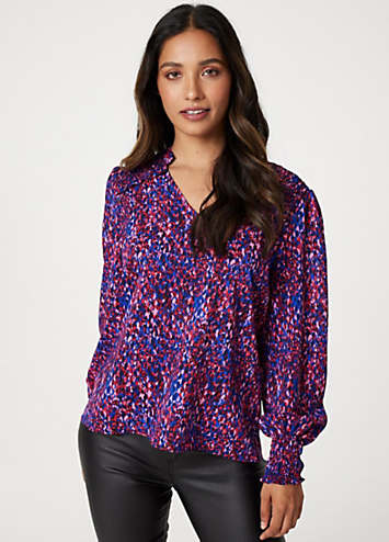 Izabel London Blue Printed Shirred Shoulder Blouse | Kaleidoscope