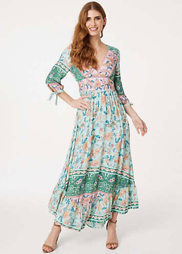 Izabel London Floral Three-Quarter Sleeve Maxi Dress | Kaleidoscope