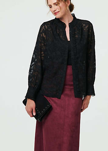 Top Noir à Volants Transparents Next - Taille 16 - Manches Longues - Neuf Avec Imperfections