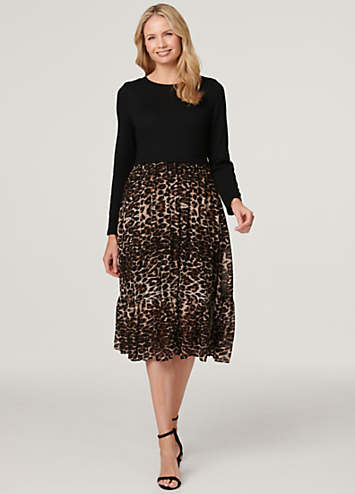 Izabel London Leopard Print Tiered Midi Dress | Kaleidoscope