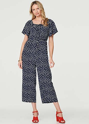 Izabel London Navy Polka Dot Print Angel Sleeve Jumpsuit | Kaleidoscope