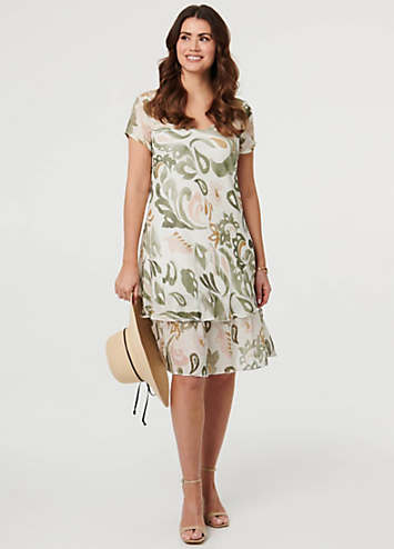 knee length dresses with cap sleeves Izabel London Printed Sleeve Dress party knee length dresses