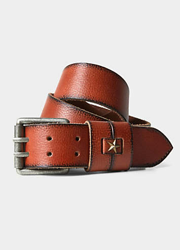 Ceinture Large En Cuir Marron Vieilli - Taille 38 (environ 95 Cm) - Style Contour - Occasion état Très Bon