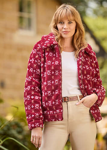 Joe Browns Cosy Floral Patterned Collared Teddy Fleece Jacket