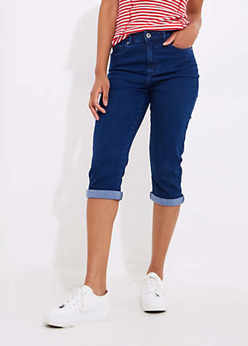 Joe Browns Dark Wash Turn Up Capri Pants | Kaleidoscope