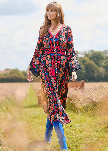 Joe Browns Dramatic Sleeve Button-Through Boho Maxi Dress | Kaleidoscope