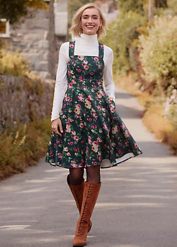 Joe Browns Green Floral Print Cross Back Mini Pinafore Dress