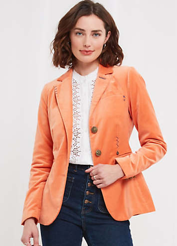 Veste Militaire Femme En Moleskine Bleue Joe Browns - Longueur 68 Cm, Boutons Décoratifs