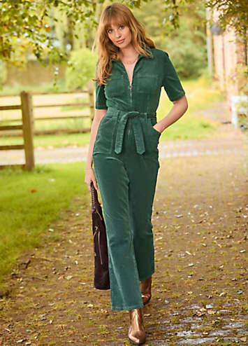 Joe Browns Petite Zip Front Belted Bootcut Cord Jumpsuit