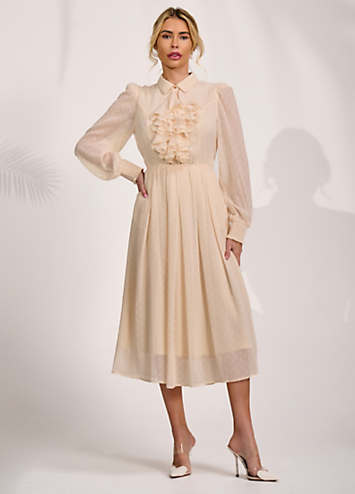 Jolie Moi Textured Chiffon Long Sleeve Shirt Dress