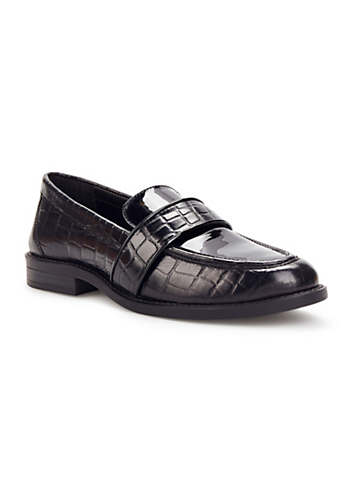 Kaleidoscope Black Croc Leather Wide Fitting Loafers | Kaleidoscope