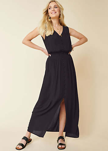 Asymmetrical button front cheap midi dress