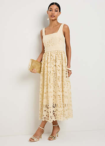 cream and gold lace dress Vierre Lace Dress – K & Company main image 0