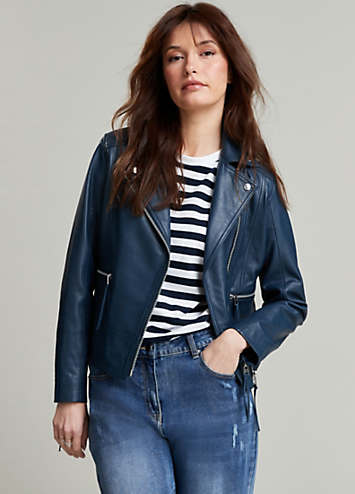 Kaleidoscope Navy Leather Biker Jacket 