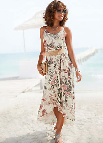 Floral Mesh Spaghetti Strap Maxi Dress