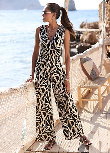 LASCANA Palm Print Wide Leg Jumpsuit | Kaleidoscope