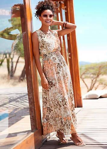 Ladies Dresses Apricot Kaleidoscope Dress LASCANA V-Neck Maxi