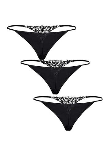 Lascana Pack of 3 Lace Detail Thongs
