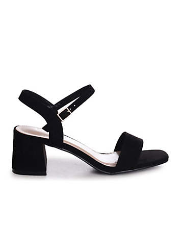 Linzi Darcie Black Faux Suede Low Chunky Block Heeled Sandals ...